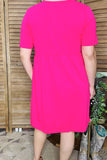 Women dress wholesale Hot pink with short sleeves and v-neckline GJQ14589-1 (A1S1)