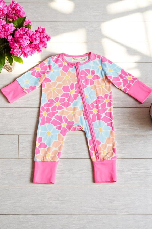 Baby onesie wholesale Floral printed long sleeve baby gilrs romper w/zippers XCH05019