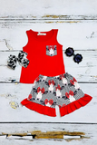 Summer girls clothes wholesale Red cow & white/black plaid printed 2pcgirl set XCH0777-34H (A3S5)