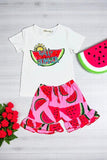 Girl clothing wholesale "Hello summer" watermelon printed top & shorts sets XCH0777-3H (A3S9)