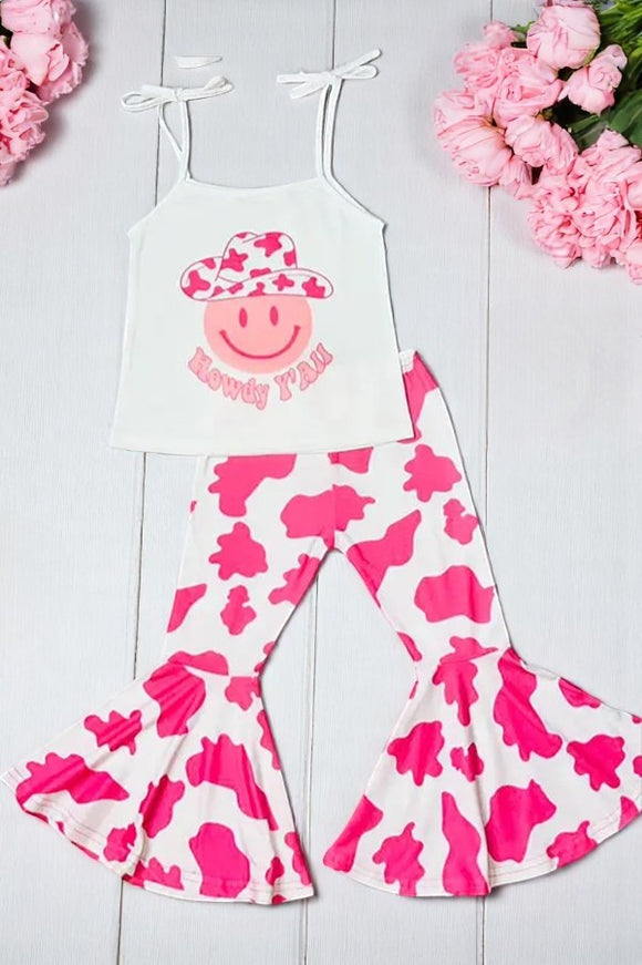 Toddler girls clothing HOWDY YALL Pink cow printed girl 2pcs set XCH0777-23H