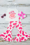Toddler girls clothing HOWDY YALL Pink cow printed girl 2pcs set XCH0777-23H