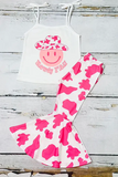 Toddler girls clothing HOWDY YALL Pink cow printed girl 2pcs set XCH0777-23H