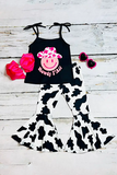 Girls boutique clothing HOWDY Y'ALL smiley face cow printed 2pc set XCH0777-22H