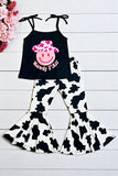 Girls boutique clothing HOWDY Y'ALL smiley face cow printed 2pc set XCH0777-22H