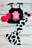 Girls boutique clothing HOWDY Y'ALL smiley face cow printed 2pc set XCH0777-22H