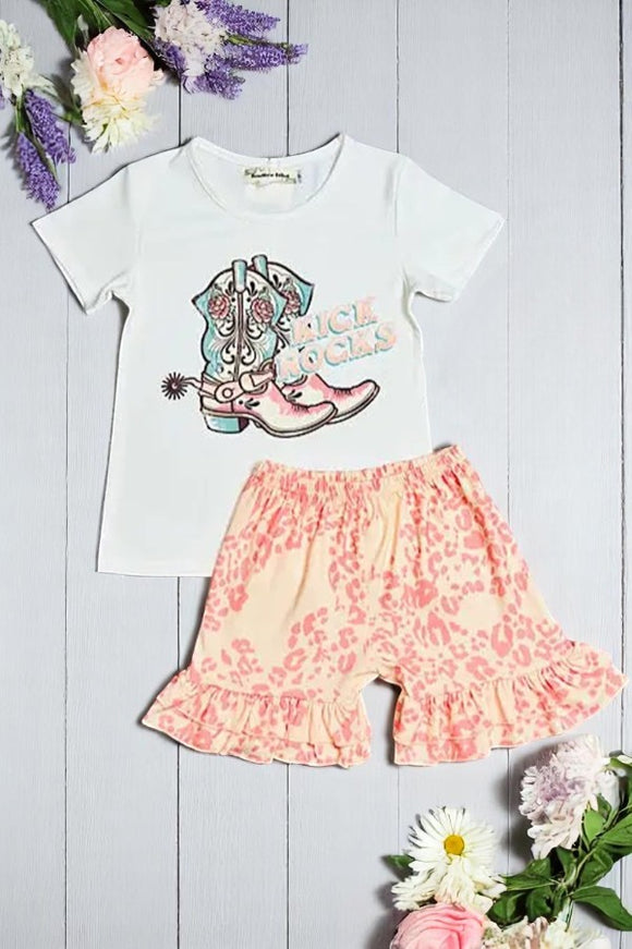 Shop kids boutique clothes KICK ROCKS boots printed 2pcc shorts girl set XCH0777-2H