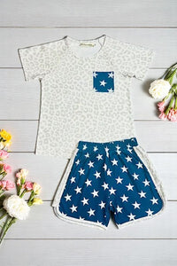 Buy 4th July girls clothes Leopard & star printed patriotic girl 2pc set XCH0777-29H