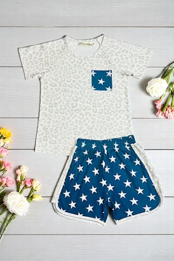 Buy 4th July girls clothes Leopard & star printed patriotic girl 2pc set XCH0777-29H