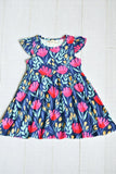 Trendy floral print flutter short sleeve girls boutique dress XCH03021 (A2S2)