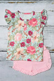 Shop summer children clothes Floral printed top w/pink shorts girl set DLH1215-15 A3S1)