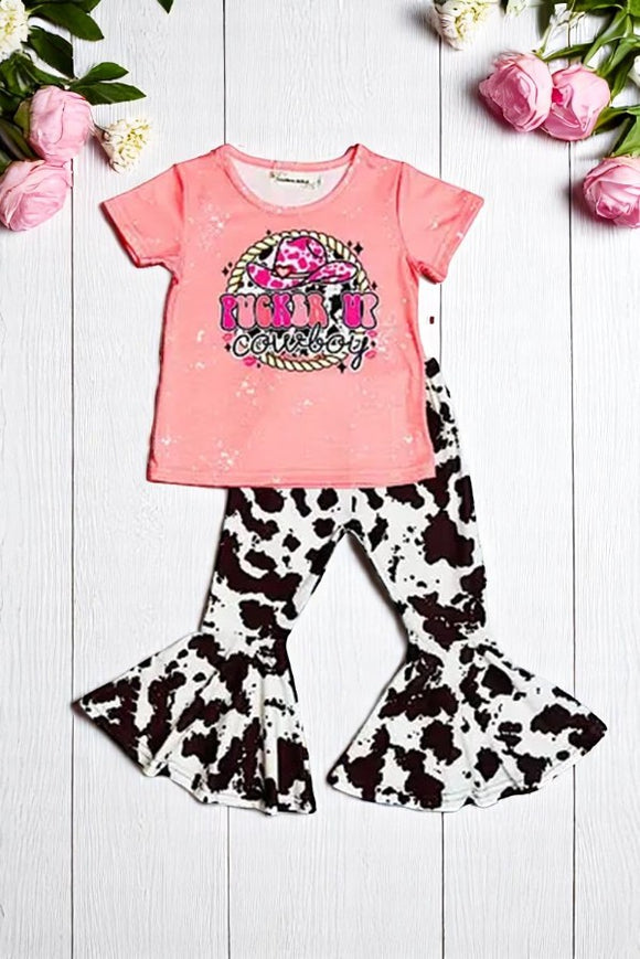 Shop western kids clothes suppliers PUCKER UP COWBOY short sleeve girl set XCH0777-10H