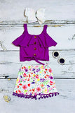 Buy girls boutique clothing Purple floral printed girl 2pcs set DLH2353( A3S6)