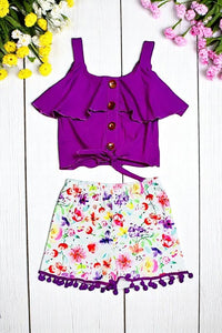 Buy girls boutique clothing Purple floral printed girl 2pcs set DLH2353( A3S6)