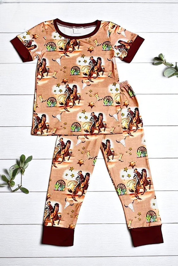 Shop boy's clothes Brown horse riding cowboy western UNISEX 2pcs set 1122WY