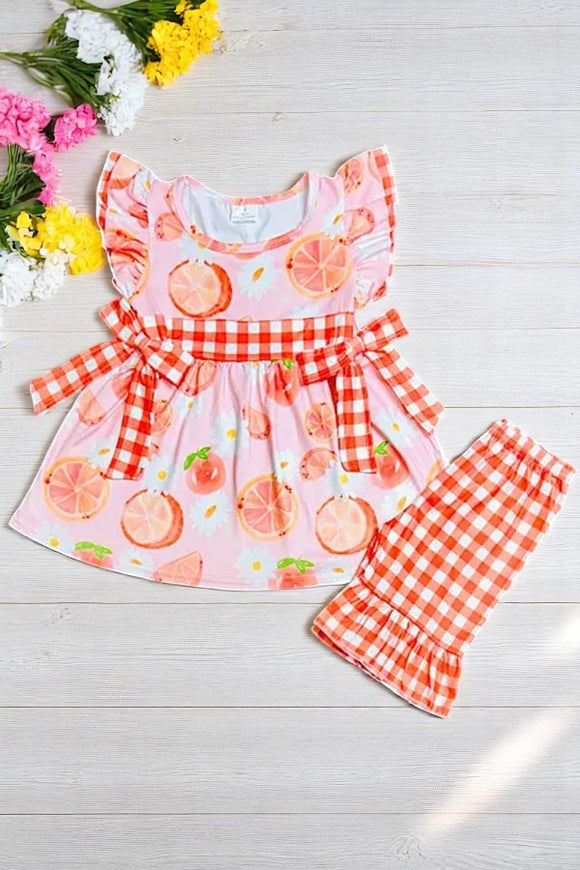 Shop girls boutique clothes Oranges, peaches, & daisies 2pc ruffle set 1148WY (A3S2)
