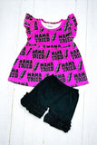 Buy children clothes "MAMA TRIED" fuchsia top & shorts 2pc ruffle set 1145WY