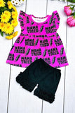 Buy children clothes "MAMA TRIED" fuchsia top & shorts 2pc ruffle set 1145WY