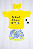 Shop summer girls clothes "Be kind, Be happy, Be YOU" daisies yellow 2pc set DLH2424