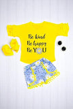 Shop summer girls clothes "Be kind, Be happy, Be YOU" daisies yellow 2pc set DLH2424