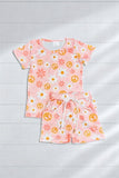 Chic Ribbed knitted Daisies & peace coral top & shorts girls boutique set 1162WY CLE