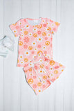 Chic Ribbed knitted Daisies & peace coral top & shorts girls boutique set 1162WY CLE