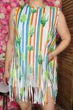 Western striped & cactus women's boutique tank top w/fringe tassels GJQ9702 (CS4)