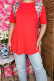 Western leopard & floral & orange patchwork women's boutique top GJQ10641 ES7