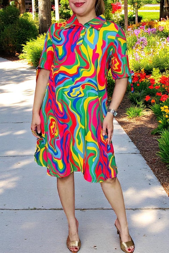 Shop Women's dress Multi color pattern printed w/short sleeves & bow YMY15971