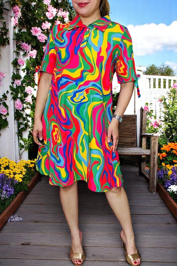 Women's dress wholesale Multi color pattern printed w/short sleeves & bow YMY15971