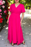Fuchsia Maxi dress wholesale bell short sleeves & elastic waist BQ16168 (AS9)
