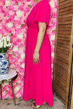 Fuchsia Maxi dress wholesale bell short sleeves & elastic waist BQ16168 (AS9)