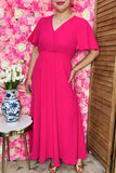 Fuchsia Maxi dress wholesale bell short sleeves & elastic waist BQ16168 (AS9)