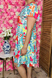 Shop women's dress Floral printed turquoise flutter short sleeve dress wholesale GJQ16165.(DS3)