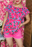 Women's blouse wholesale Floral printed & off shoulder & double ruffles GJQ16271