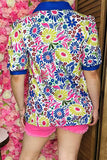 Shop women blouse Floral prints blue puff short sleeves women top BQ16267