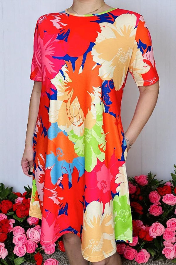 Shop Floral printed & short sleeve women's dress w/side pockets GJQ15681
