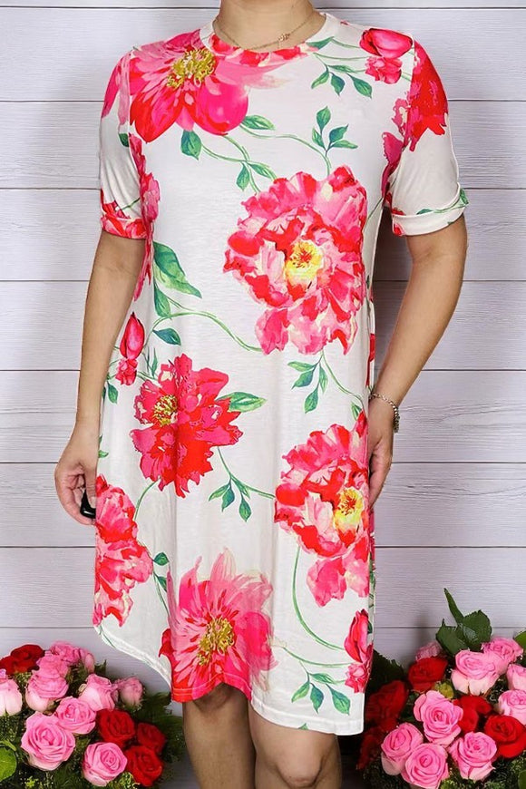 Wholesale High-low style floral printed short sleeves women dresses YMY13143 (BS12