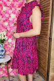 Wholesale Black paisley printed short sleeve w/ruffle women dress BQ15997