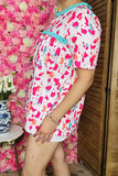 Shop Mint & fuchsia leopard printed w/ruffle short sleeve women tops XCH15803