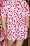 Shop Mint & fuchsia leopard printed w/ruffle short sleeve women tops XCH15803