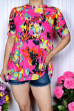 Chic High-low patterns prints & short sleeve women's boutique t-shirt GJQ15884 FS8