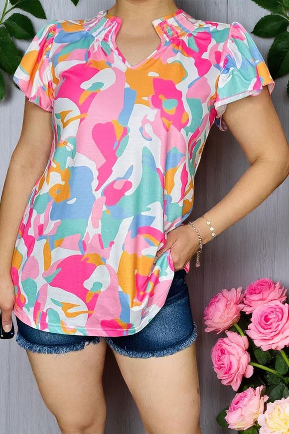 Shop multi color patterns printed women blouse w/short sleeves GJQ16040