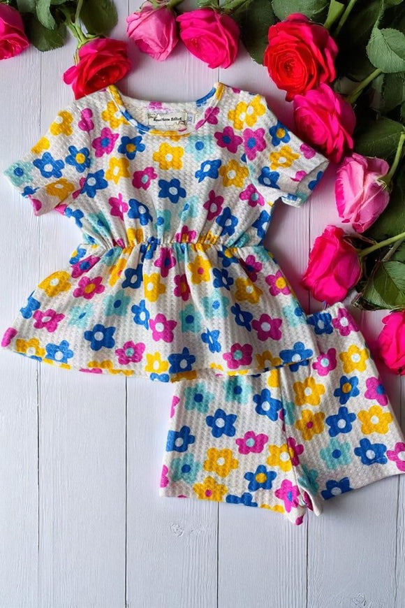 Shop Floral printed short sleeve top & shorts 2pc girls sets XCH04023