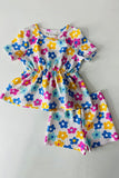 Shop Floral printed short sleeve top & shorts 2pc girls sets XCH04023 (A9S2)