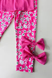 Childrern clothing suppliers Pink ruffle top & floral pant 2pc girls sets XCH04034