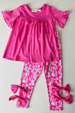 Childrern clothing suppliers Pink ruffle top & floral pant 2pc girls sets XCH04034