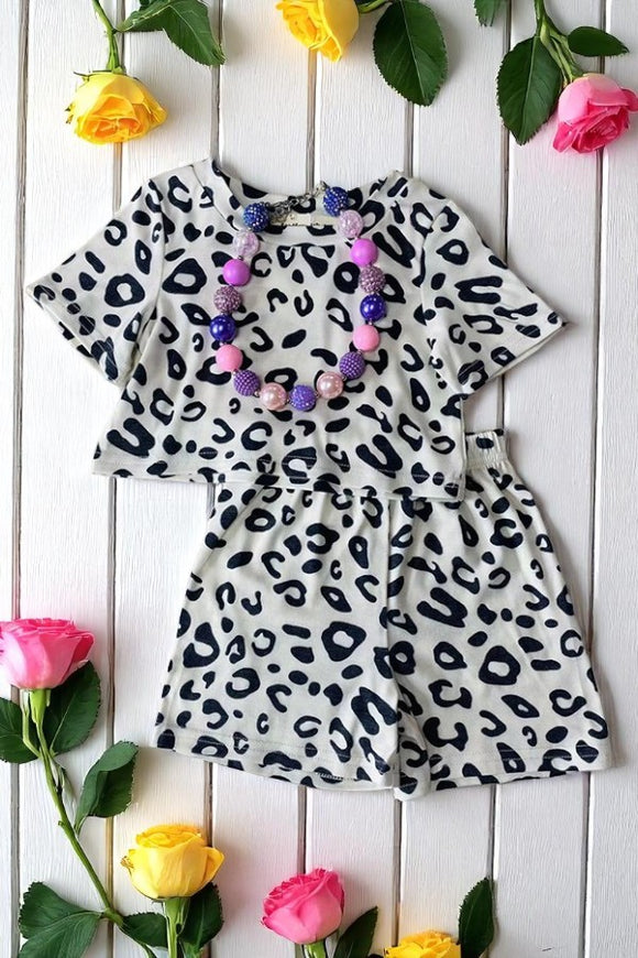 Girls boutique clothing suppliers leopard printed top & shorts 2pcs sets XCH04030
