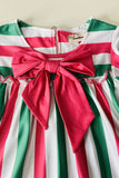 Shop girls dress Red whtie green stripes printed & ruffle short sleeves XCH03027 (A2S3)