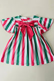 Shop girls dress Red whtie green stripes printed & ruffle short sleeves XCH03027 (A2S3)